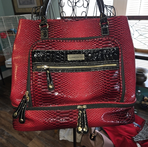 SAMANTHA BROWN - TOTE- Weekender - elegant Red and Black Croc Embossed Gold - Picture 3 of 16